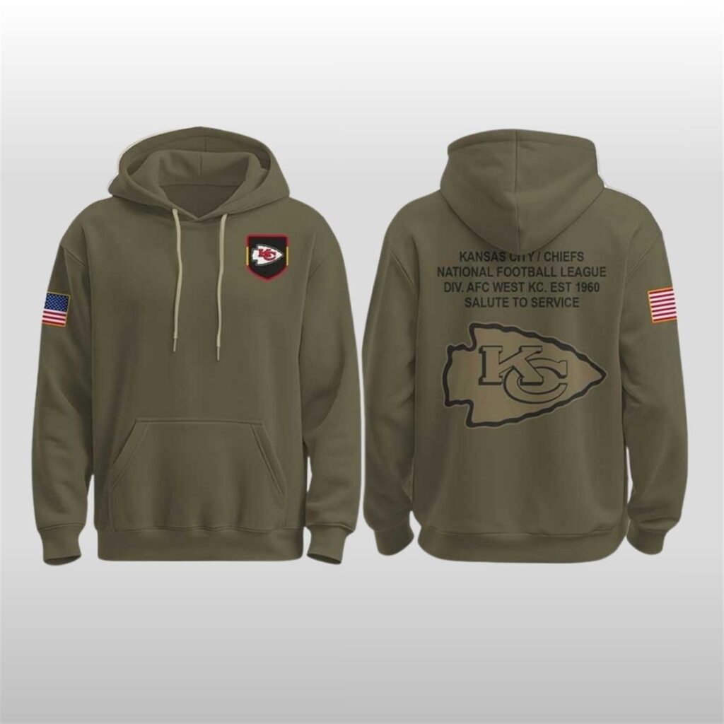 2025 KC Chiefs Military Salute To Service Olive Hoodie