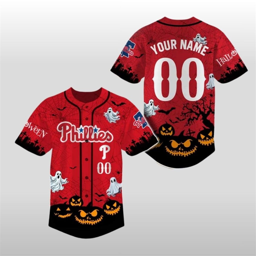 2025 Phillies Halloween Spooky Pumpkin Ghost Jersey 5 2025 Phillies Halloween Spooky Pumpkin Ghost Jersey
