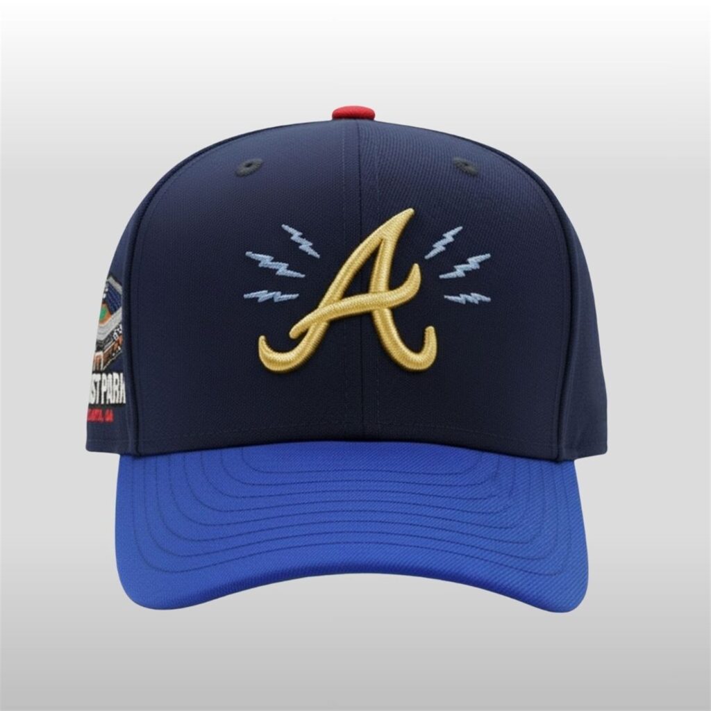 2025 Braves Bolts and Thunder Truist Park Nightshade Golden Metallic Hat