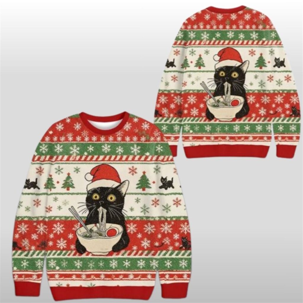 2025 Christmas Taking a Cat to Eat Ramen Ugly Sweater 5 2025 Christmas Taking a Cat to Eat Ramen Ugly Sweater
