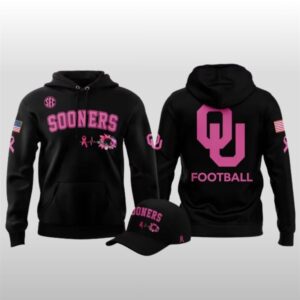 2025 Oklahoma Sooners Football Breast Cancer Awareness Black Hoodie