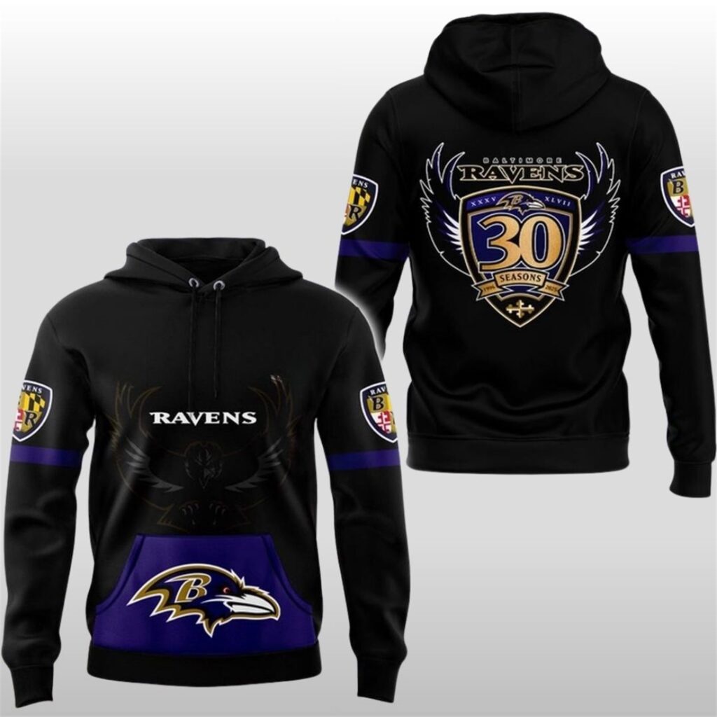 Baltimore Ravens 30 Season 1996 -2026 Black Hoodie