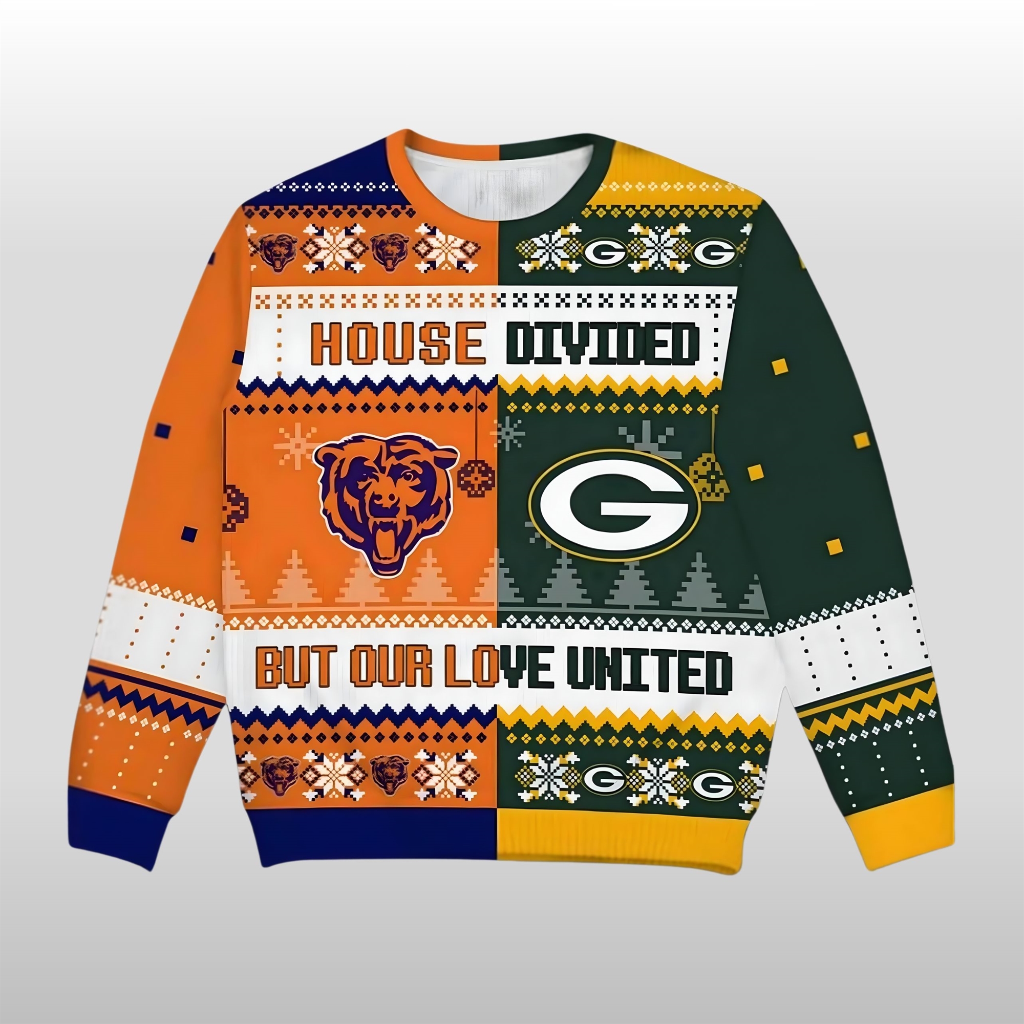Bears-x-Packers-House-Divided-But-Our-Love-United-Ugly-Christmas-Sweater Bears x Packers House Divided But Our Love United Ugly Christmas Sweater