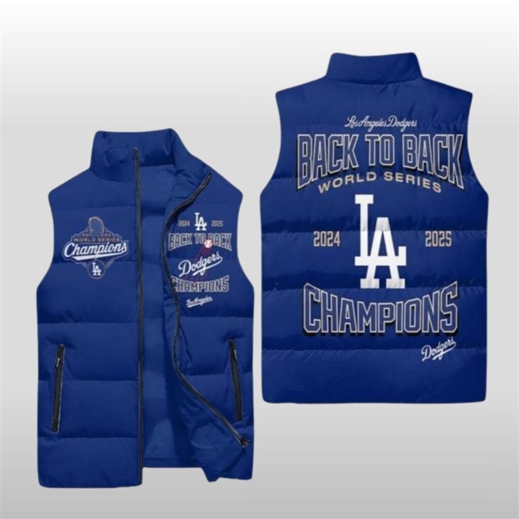 Dodgers Back To Back World Series 2024 2025 Champions Puffer Vest