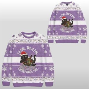 2025 Christmas Cat Im Fine Meme Ugly Sweater