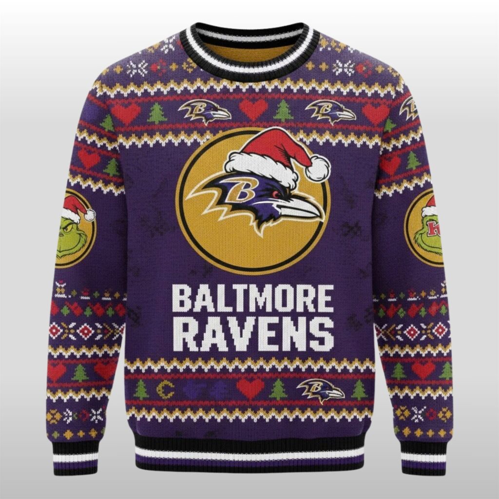2025 Christmas Baltimore Ravens x The Grnch Ugly Sweater