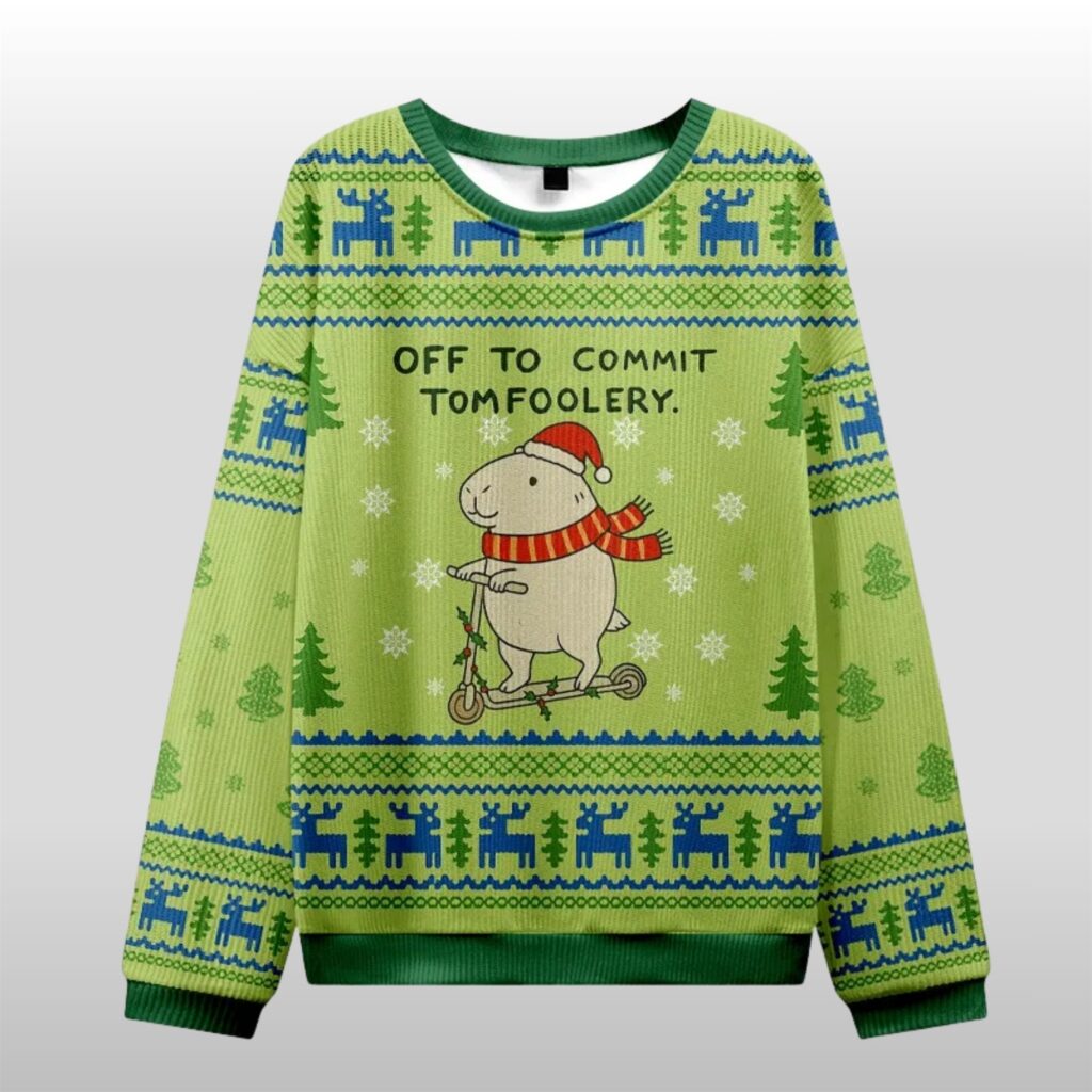 2025 Christmas Capybara Off To Commit Tomfoolery Ugly Sweater