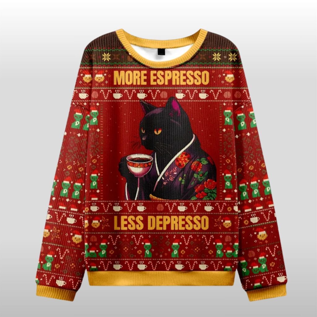 2025 Christmas More Espresso Less Depresso Ugly Sweater