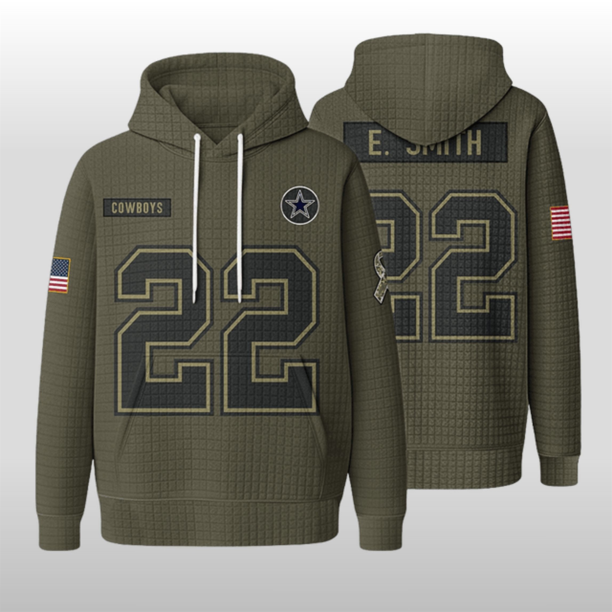 Dallas-Cowboys-22-Smith-Waffle-Hoodie Dallas Cowboys 22 Smith Salute To Service Waffle Hoodie