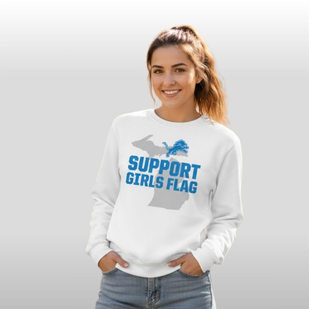 Detroit Lions Support Girls Flag Shirt