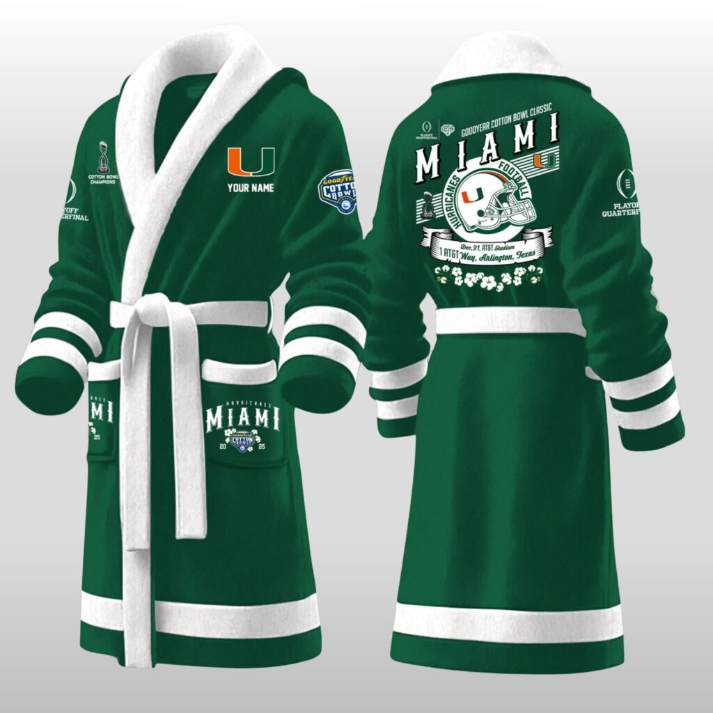 Hurricanes Miami 2025 Cotton Bowl Champions Fleece Bathrobe