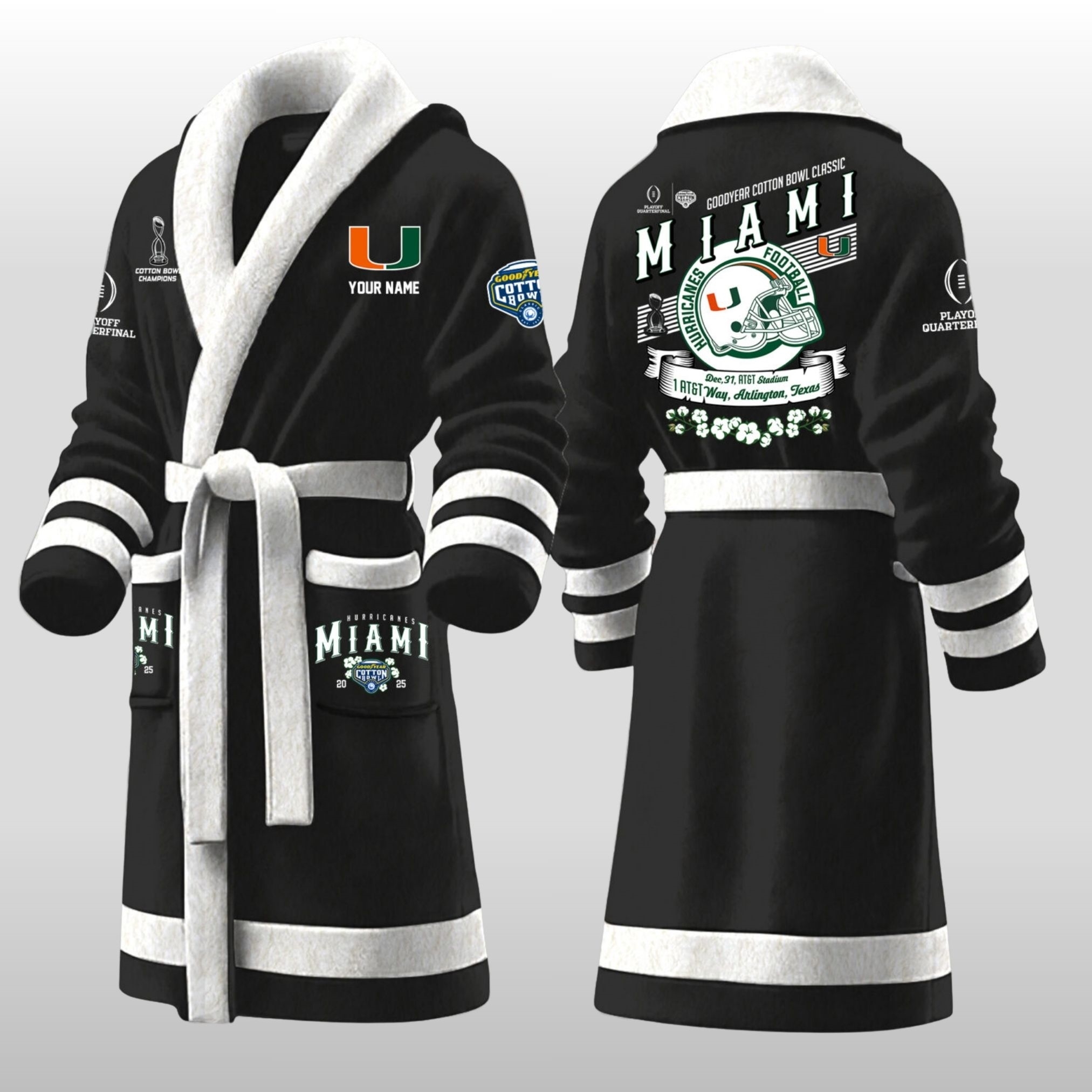 Hurricanes Miami 2025 Cotton Bowl Champions Fleece Bathrobe 3 Hurricanes Miami 2025 Cotton Bowl Champions Fleece Bathrobe - Image 3