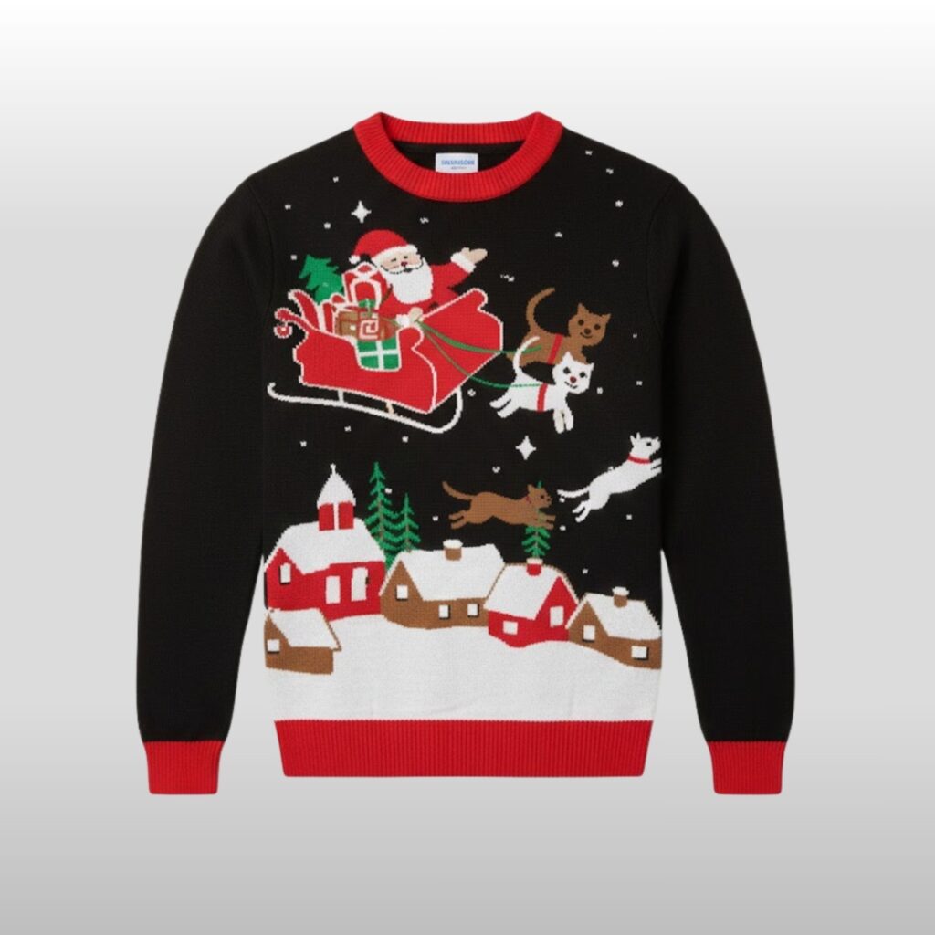 Kevin Jonas Meowy Christmas Sleigh Light Up Ugly Sweater 9 Kevin Jonas Meowy Christmas Sleigh Light Up Ugly Sweater 2