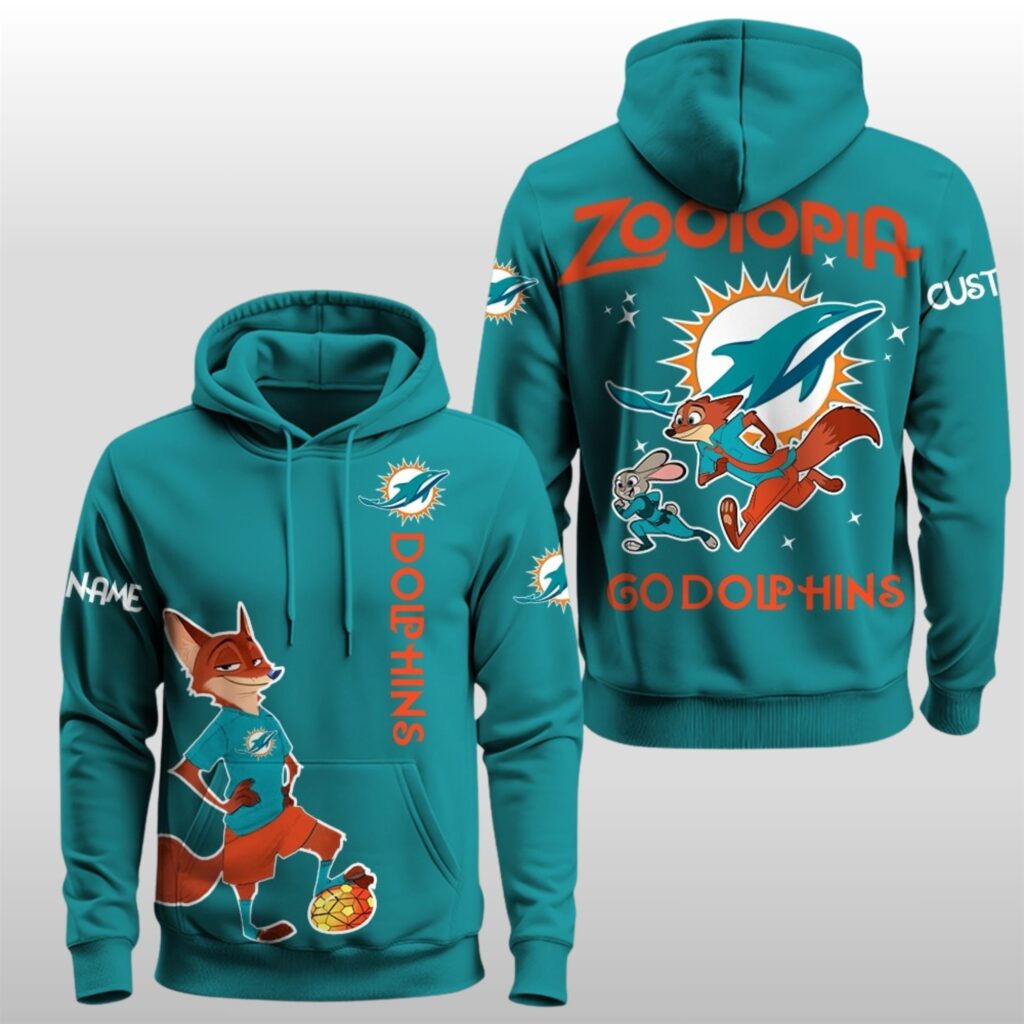 Miami Dolphins Football 2025 Zootopia Custom Hoodie - Zerelam