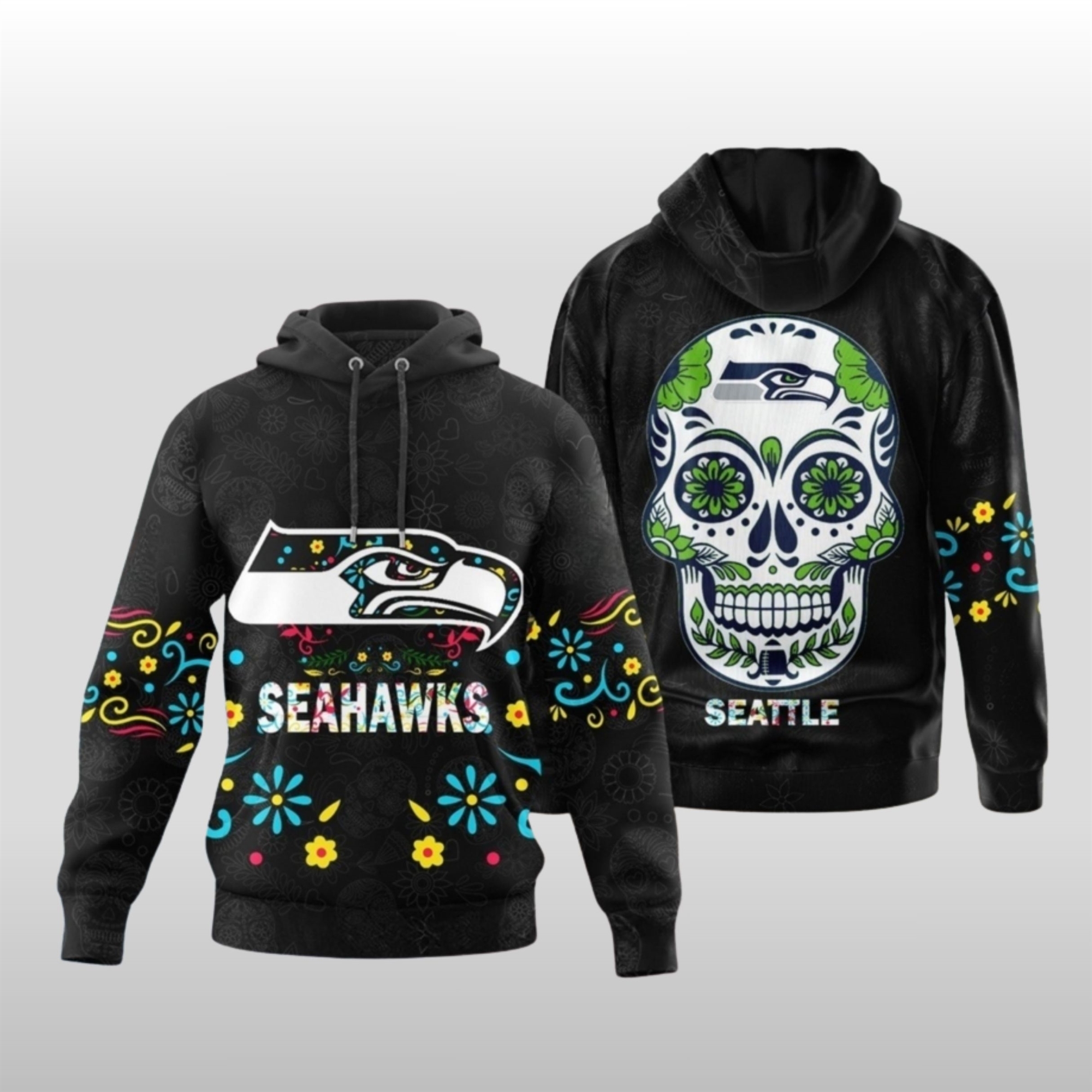Seattle-Seahawks-Dia-De-Los-Muertos-Hoodie Seattle Seahawks Dia De Los Muertos Hoodie