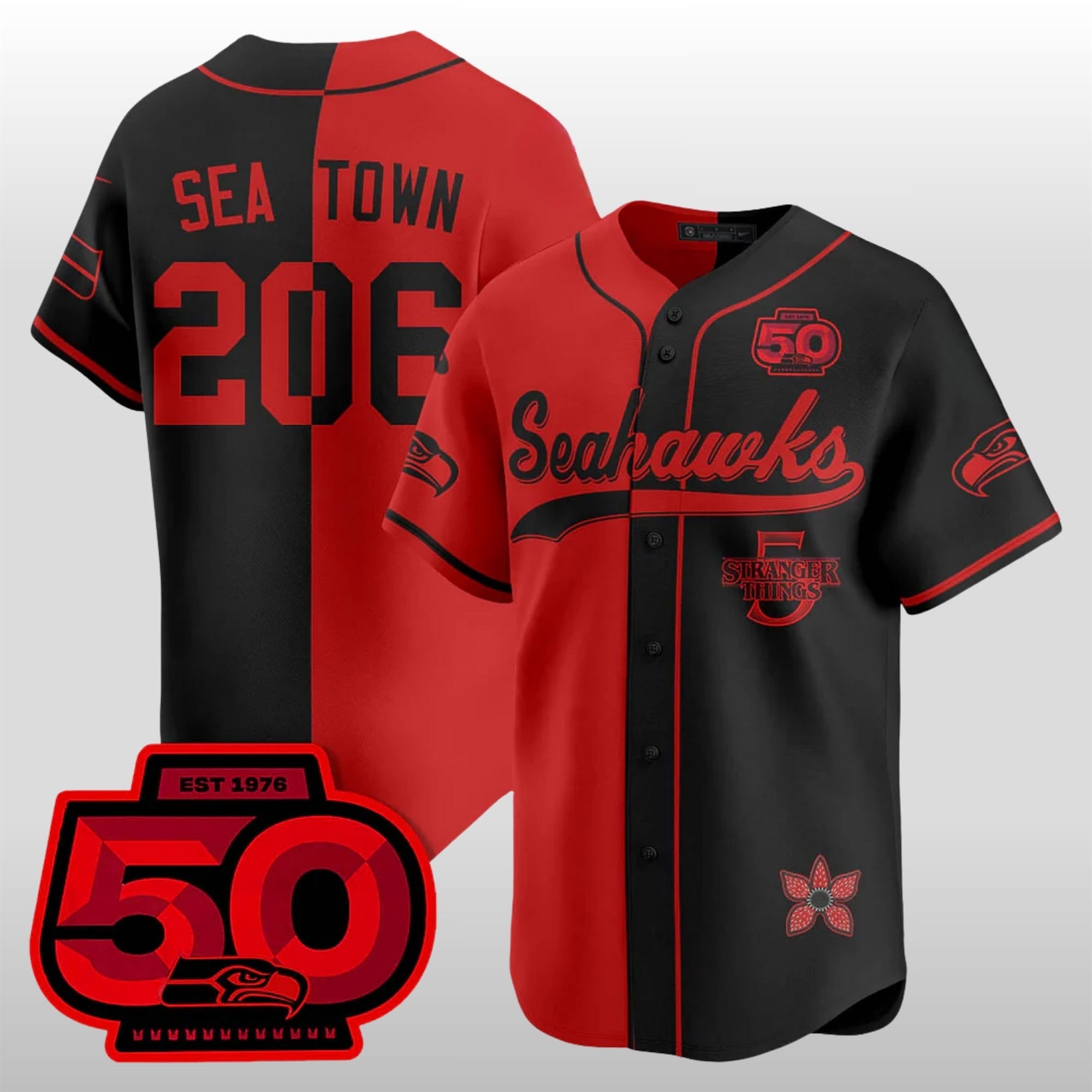Seattle-Seahawks-Stranger-Things-2026-50-Seasons-Baseball-Jersey Seattle Seahawks Stranger Things 2026 50 Seasons Baseball Jersey