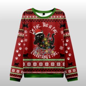 2025 Christmas Cat I'm Fine This is Fine Everything Is Fine Ugly Sweater
