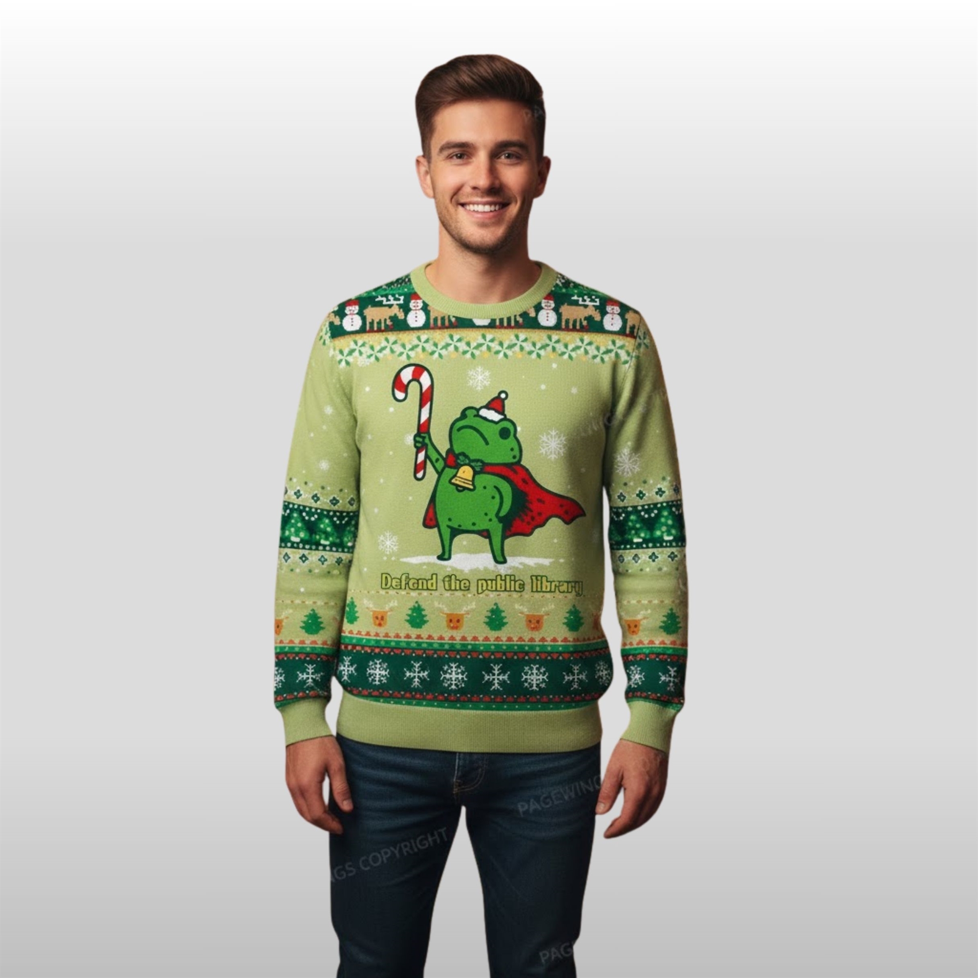 2025-Christmas-Defend-The-Public-Library-Frog-Ugly-Sweater 2025 Christmas Defend The Public Library Frog Ugly Sweater