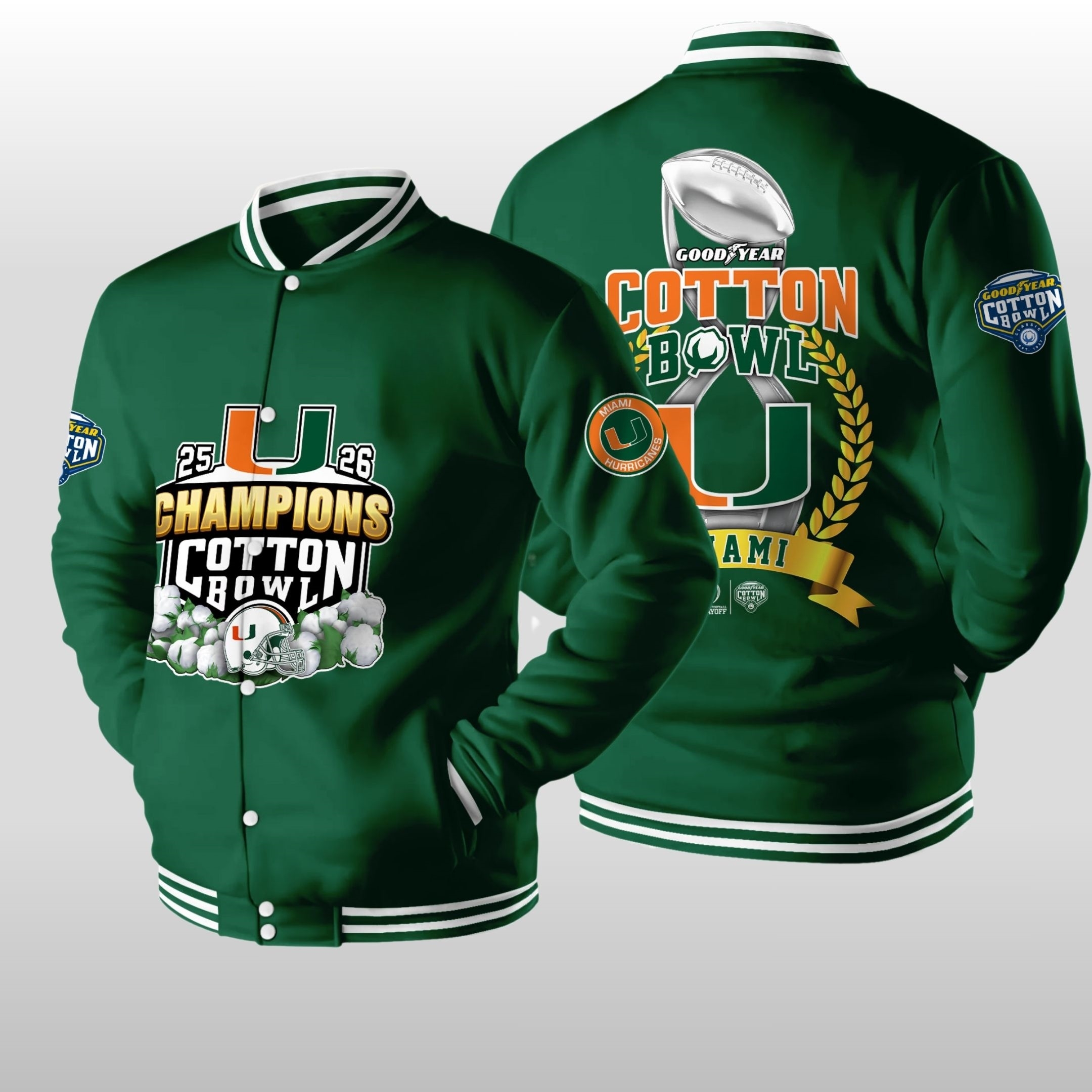 2025 2026 Miami Hurricanes Goodyear Cotton Bowl Champions Jacket 1 2025 2026 Miami Hurricanes Goodyear Cotton Bowl Champions Jacket