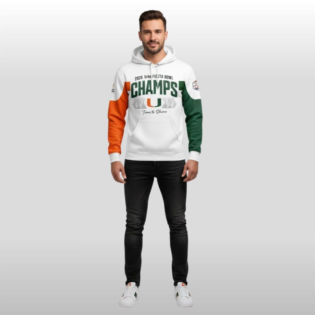 2026 Miami Hurricanes Fiesta Bowl Champions Time To Shine Hoodie 2