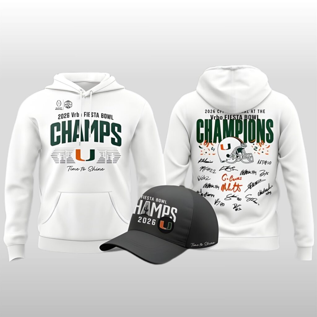2026 Miami Hurricanes Vrbo Fiesta Bowl Champions Signed Hoodie Shirt 2