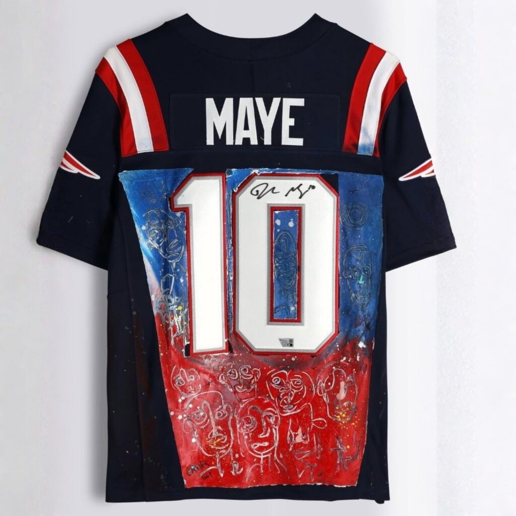 2026 New England Patriots Drake Maye Fine Art Football Jersey 2