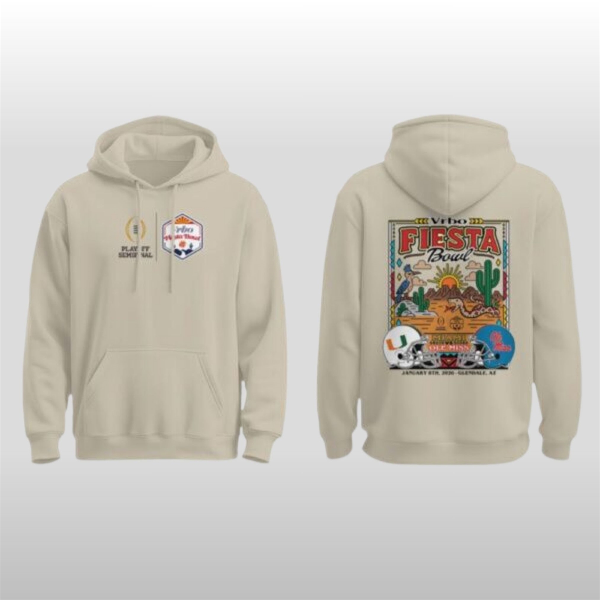 2026 Ole Miss Rebels x Miami Hurricanes Vrbo Fiesta Bowl Hoodie 1 2026 Ole Miss Rebels x Miami Hurricanes Vrbo Fiesta Bowl Hoodie