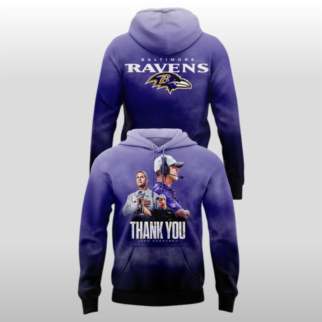 Baltimore Ravens Thank you Coach Harbaugh Ombre Hoodie Shirt 2