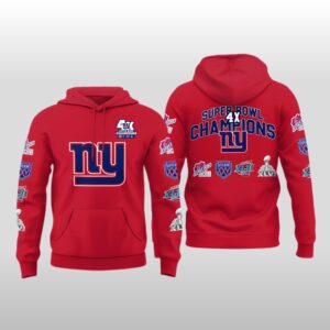 2026 New York Giants 4 Time Champions Patch Throwback Hoodie Shirt