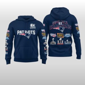 2026 New England Patriots 6 Time Champions Patch Throwback Hoodie Shirt
