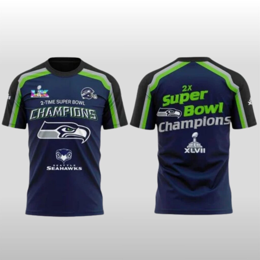 2026 Seahawks 2 Time Super Bowl Champions Shirt 2