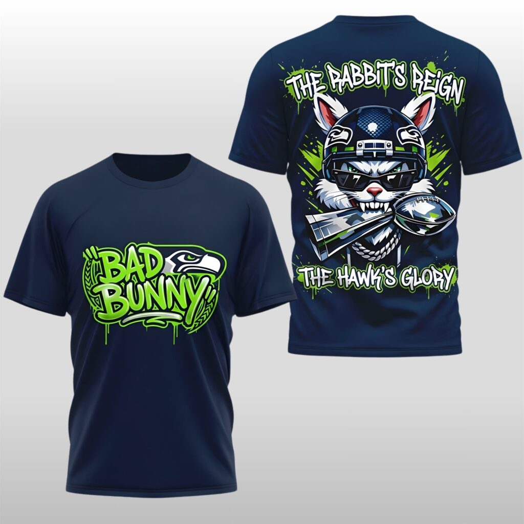2026 Seattle Seahawks X Bad Bunny The Rabbits Reign The Hawk's Glory Super Bowl LX Shirt 2