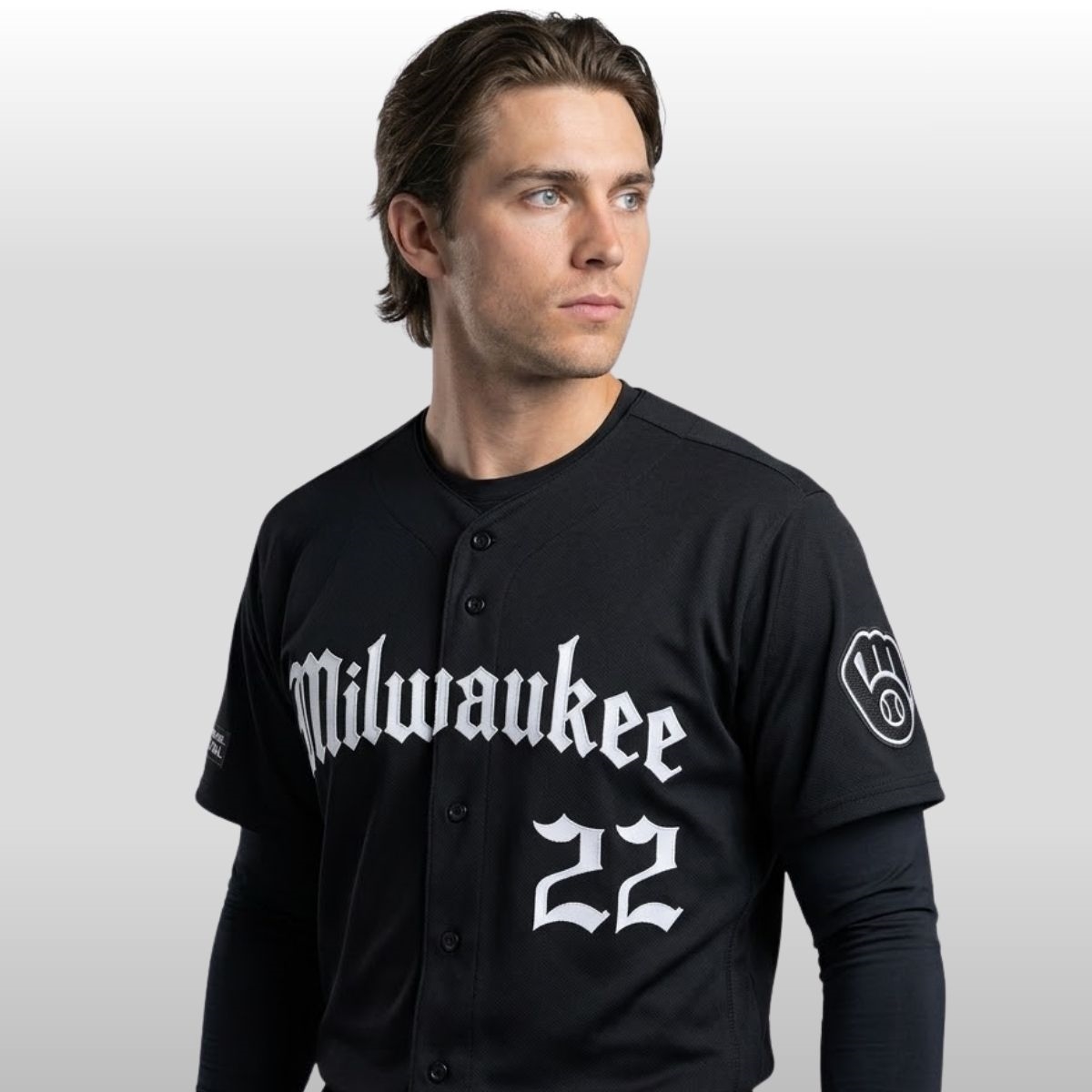 2026 Brewers Yelich 22 Gothic Baseball Jersey 2 2026 Brewers Yelich 22 Gothic Baseball Jersey 2