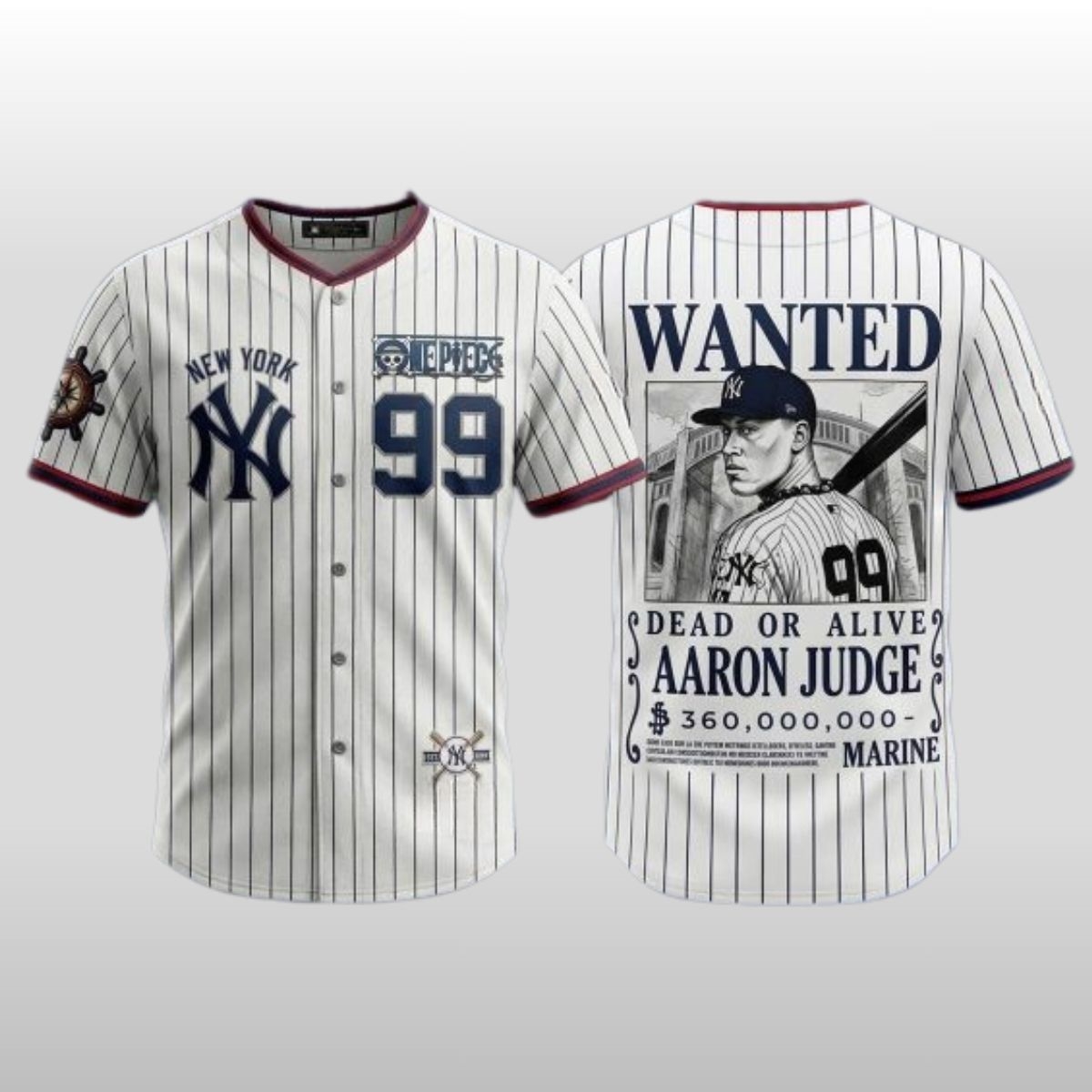 2026 New York Yankees One Piece Wanted Aaron Judge Bounty Hunter Baseball Jersey 1 2026 New York Yankees One Piece Wanted Aaron Judge Bounty Hunter Baseball Jersey
