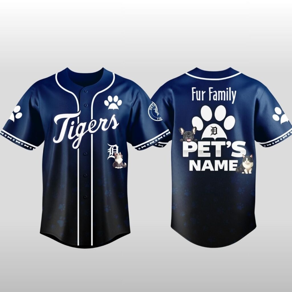 2026 Tigers x Fur Family Pet Game Night Baseball Jersey 2