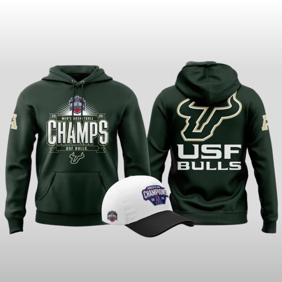 Green South Florida Bulls 2026 American Conference Men's Basketball Tournament Champions Hoodie Shirt Cap Green South Florida Bulls 2026 American Conference Mens Basketball Tournament Champions Hoodie Shirt Cap