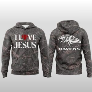 2026 Baltimore Ravens I Love Jesus Forest Camo Hoodie 2