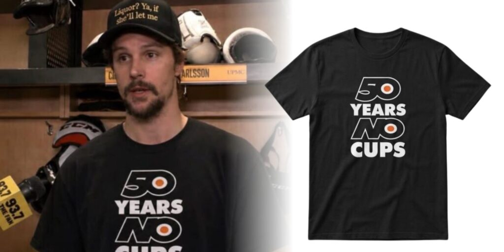 Erik Karlsson Flyers 50 Years No Cups Shirt – Own the Ultimate Piece of Hockey Rivalry History