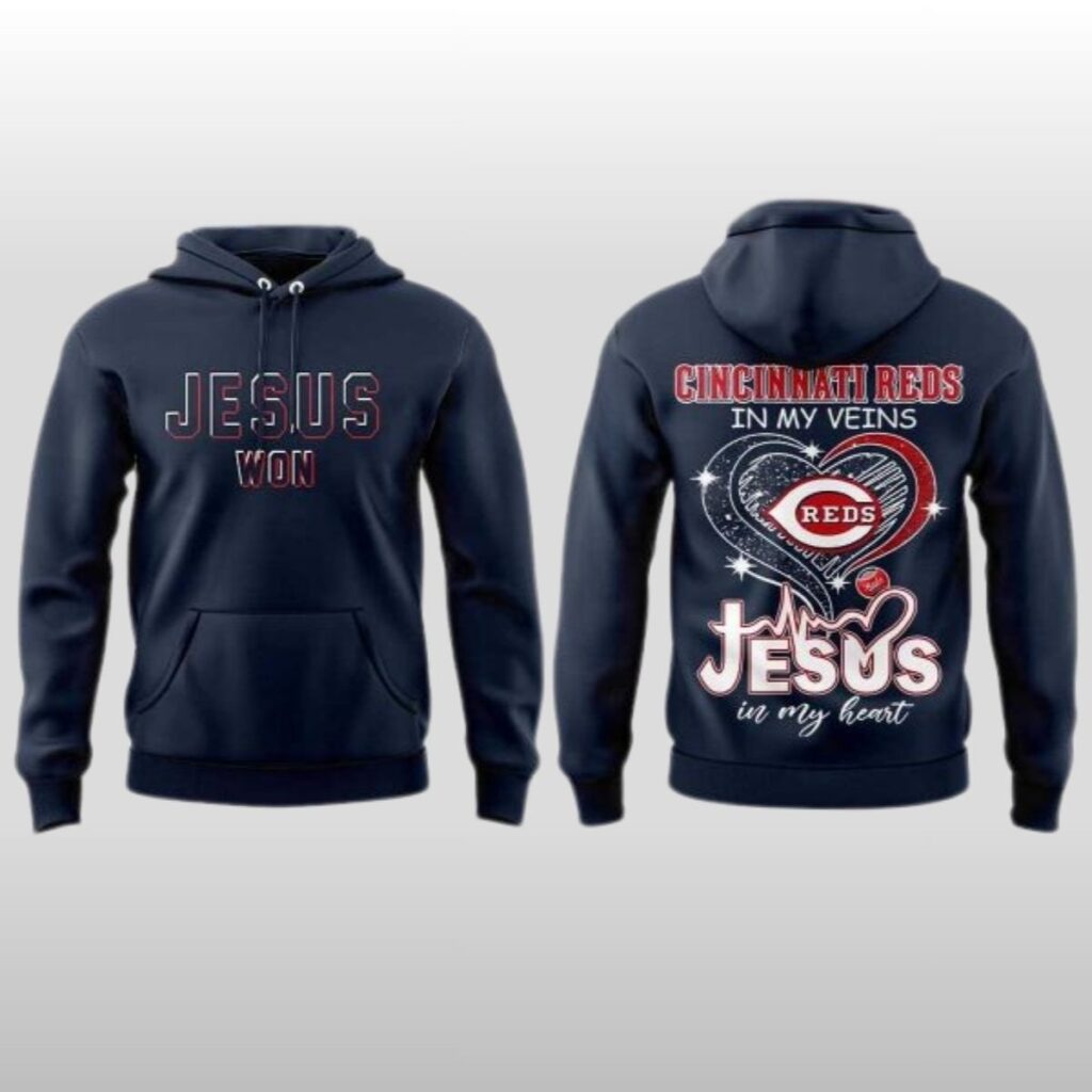 2026 Cincinnati Reds In My Veins Jesus In My Heart Hoodie