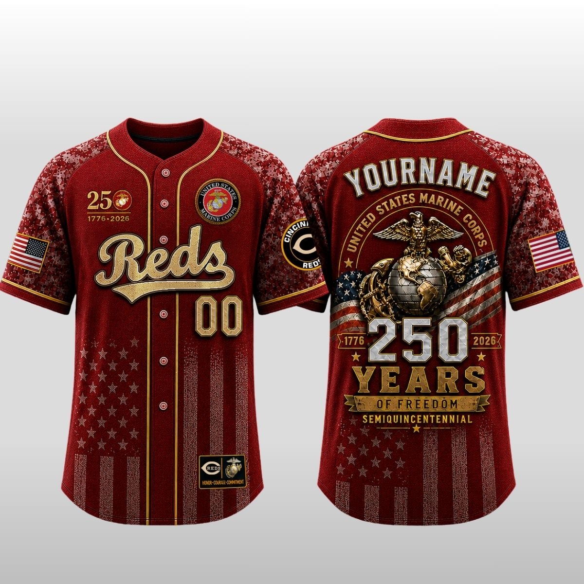 2026 Cincinnati Reds U.S.M.C Celebrates 250 Years USA Anniversary Jersey 2 2026 Cincinnati Reds USMC Celebrates 250 Years USA Anniversary Jersey 3