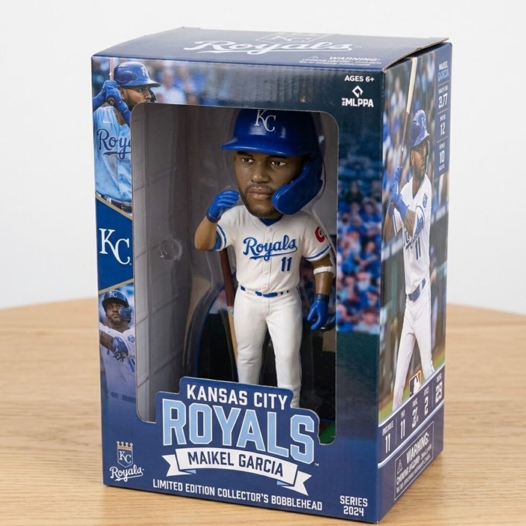 2026 Giveaway KC Royals Maikel's Big Time Bat Flip Bobblehead