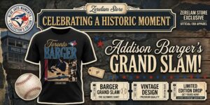Looking for the Ultimate Blue Jays Fan Gear Celebrate the Historic Moment with the Addison Barger Grand Slam Shirt!