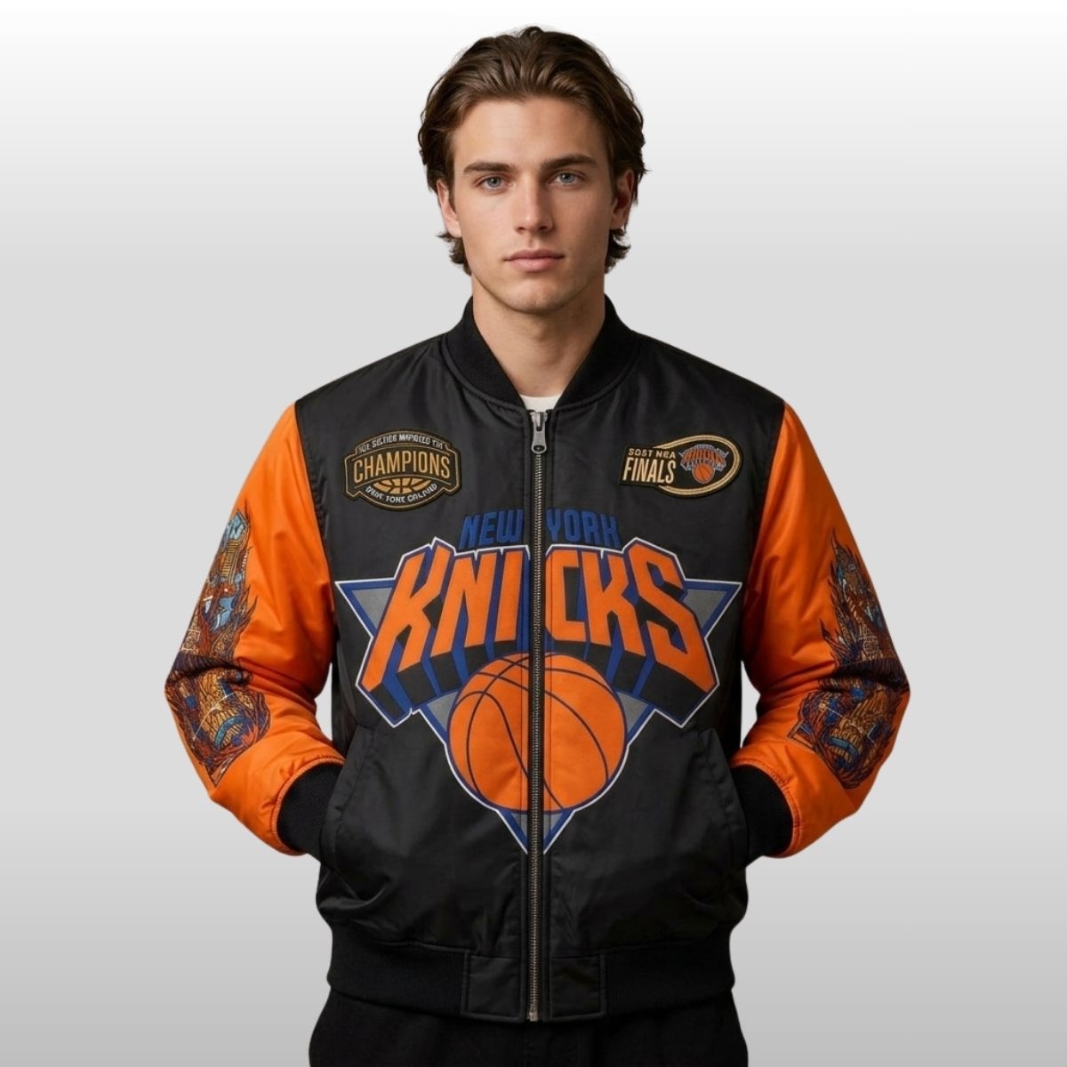 2026 Jordan Clarkson Knicks NBA Finals Bomber Jacket 3 2026 Jordan Clarkson Knicks NBA Finals Bomber Jacket 3