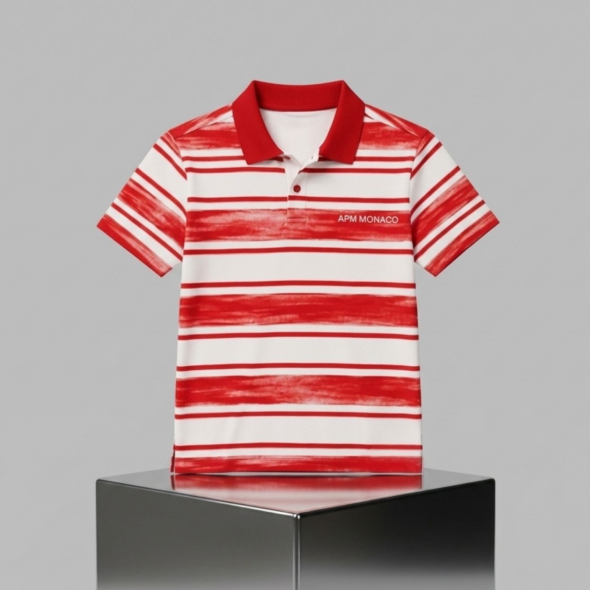 Charles Leclerc APM Monaco Red And White Striped Polo Shirt 1 Charles Leclerc APM Monaco Red And White Striped Polo Shirt 2