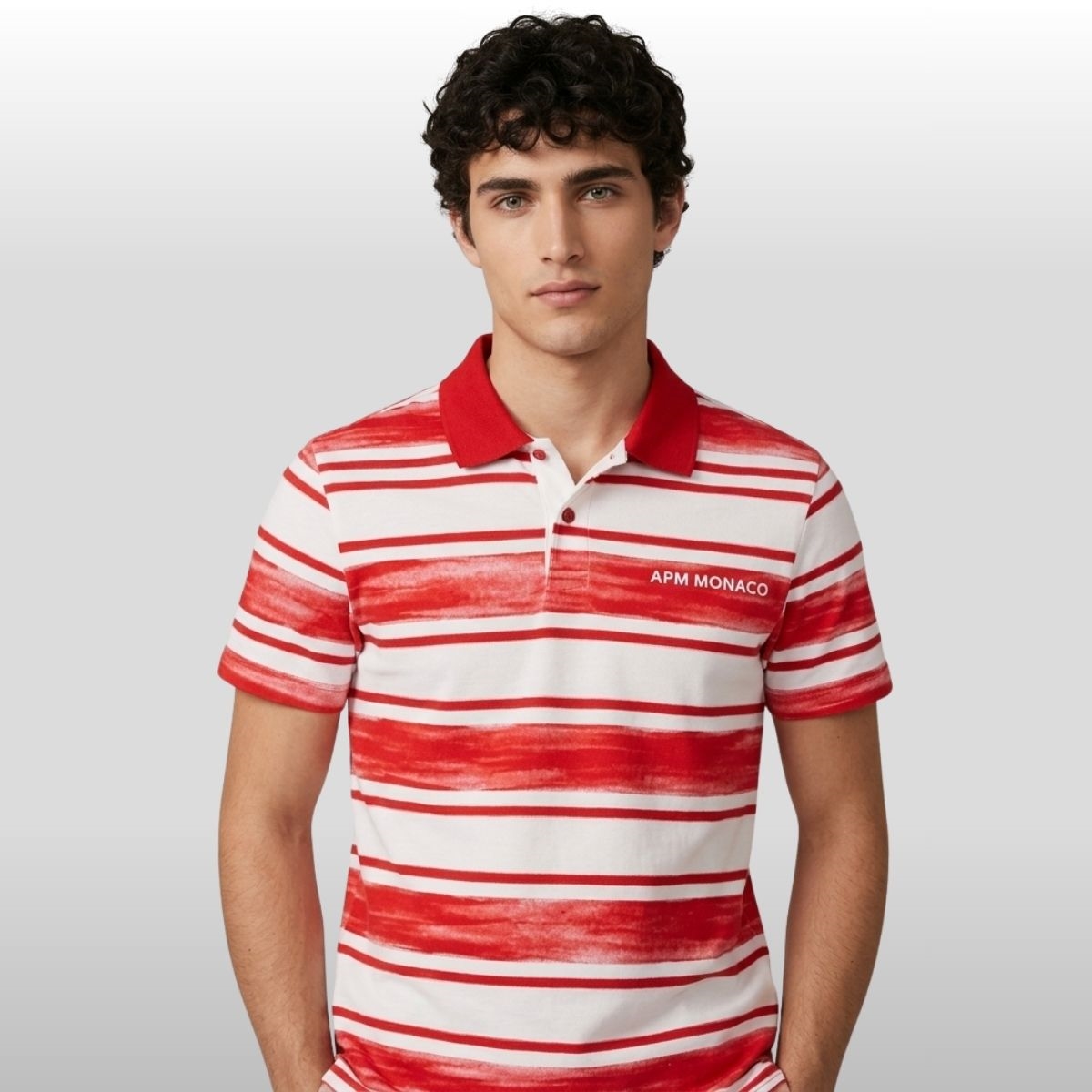 Charles Leclerc APM Monaco Red And White Striped Polo Shirt Charles Leclerc APM Monaco Red And White Striped Polo Shirt