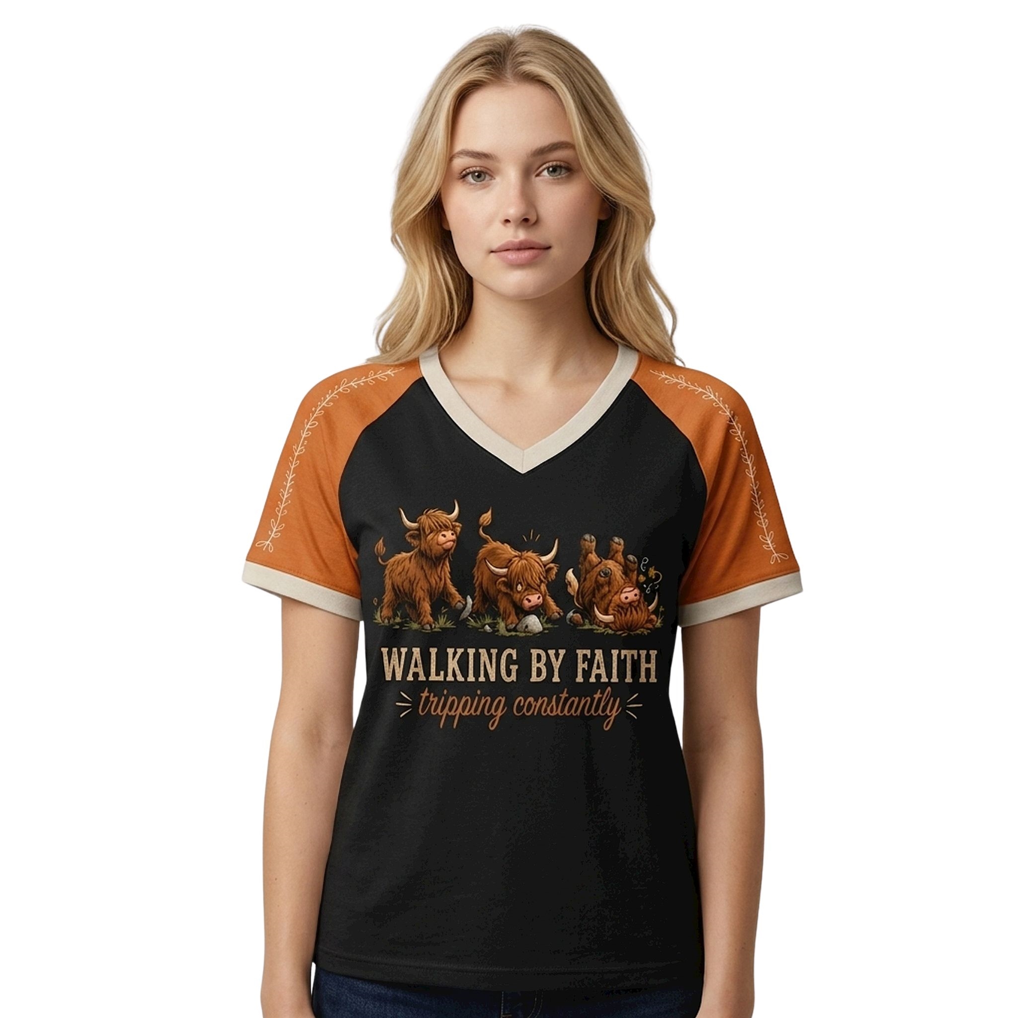 Cow Walking By Faith Tripping constantly V Neck Shirt Cow Walking By Faith Tripping constantly V Neck Shirt