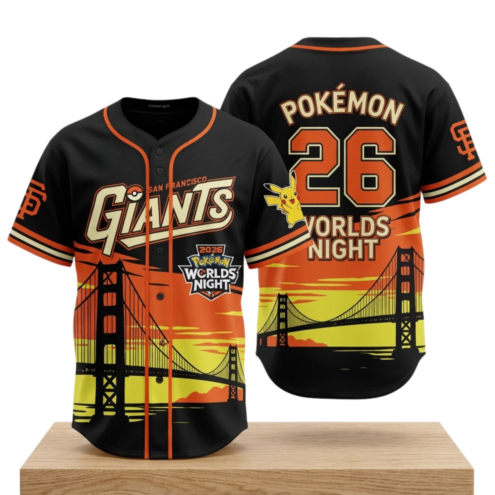 Giants Pokemon Worlds Night Pikachu 2026 Baseball Jersey 1 Giants Pokemon Worlds Night Pikachu 2026 Baseball Jersey 2
