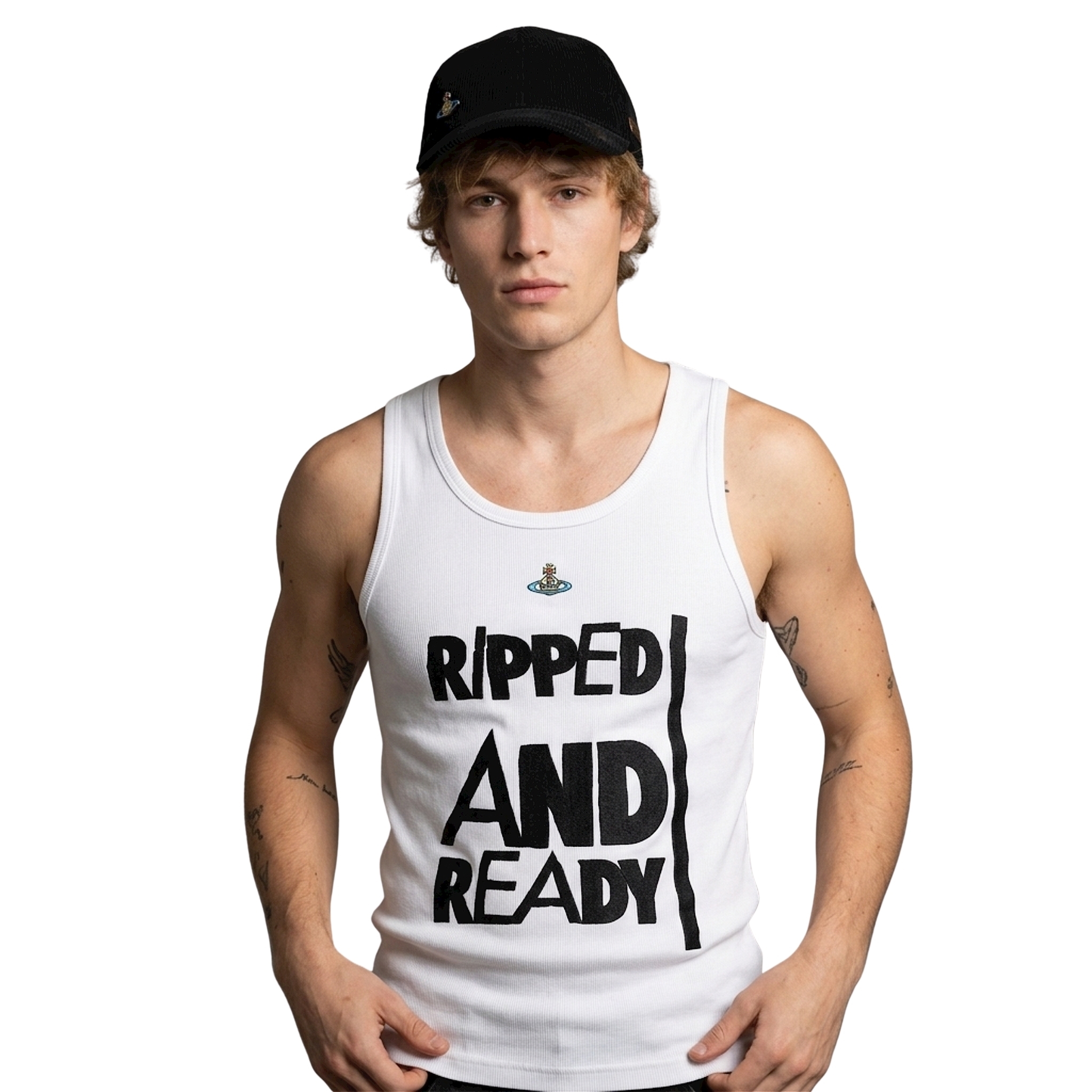 Machine Gun Kelly Vivienne Westwood White Ripped And Ready Tank Top Shirt Machine Gun Kelly Vivienne Westwood White Ripped And Ready Tank Top Shirt