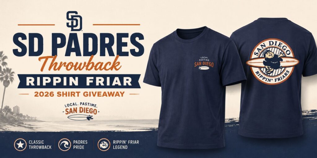 SD Padres Throwback Rippin Friar 2026 Shirt Celebrating San Diego Surf and Baseball Heritage