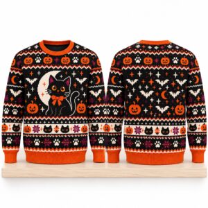 Black Cat Halloween 2026 Ugly Sweater 1